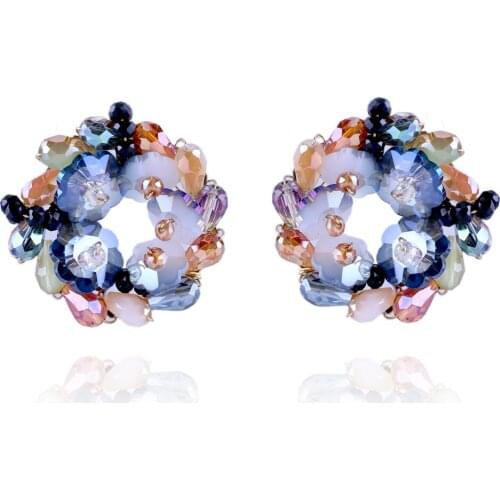 Trendy Crystal Stud Earrings for Women and Girls Handmade Beaded Round Shape Statement Earrings Jewelry Bijoux 3385