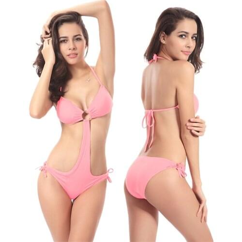 Monokini Deep Feelings Cross One-piece Swimsuit Women Plain Cutout Halter Swimwear 2021 Female Beach Sexy Bathing Suit Swimsuits