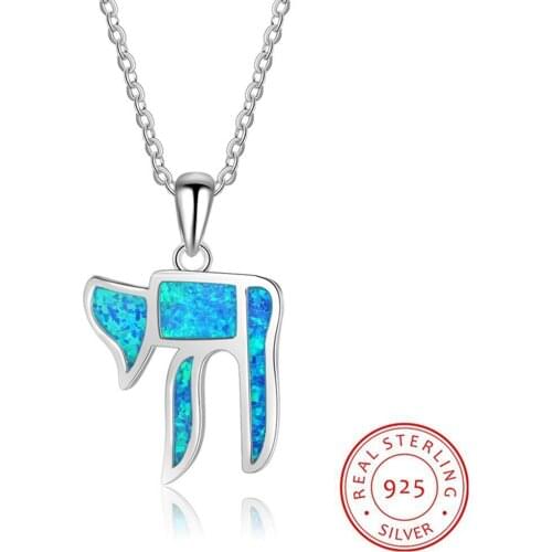 Genuine 925 Sterling Silver Fine Jewelry Blue Opal Trendy Pendant Necklaces For Women Anniversary Jewelry GIfts