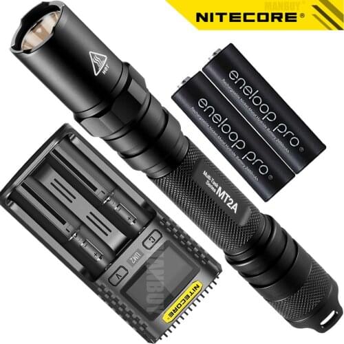 Original Nitecore MT2A Flashlight+ 2xRechargeable Battery +UM2 Charger CREE XPG R5 LED Waterproof Tactical Self Defense Lighting