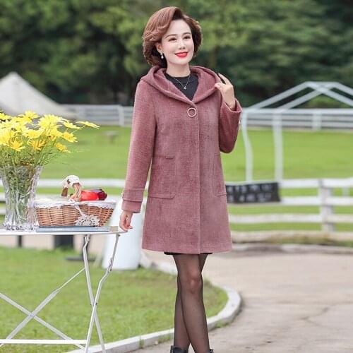 Women Imitation Ferret Velvet Hooded Coat 2021New Female Autumn And Winter Jacket Thicken Woolen Mid-length slim Coats