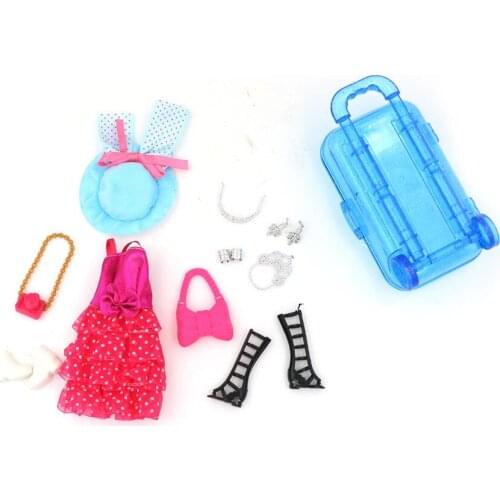 Play House Plastic 3D Travel Train Suitcase Luggage With Fashion Doll Accessories For Girl Doll Travel Sets Furniture Kids Toy