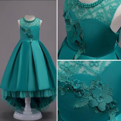 Princess Flower Girl Dress for Wedding Embroidery Pearls O-neck Lace Ball Gown Long Kids Party Communion Dresses Princess 3-13Y