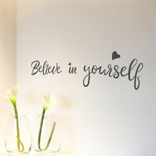 Popular Hot Sale 1 pc Wall Sticker Believe In Yourself Inspirational Black Wall Stickers Home Decor Living Room Decals