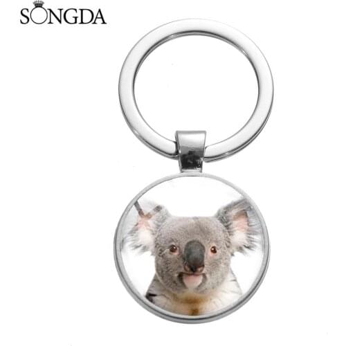 Simple Fashion Koala Bear Charm Keychain Cute Big Ear Animal Art Picture Glass Cabochon Metal Key Ring Australia Souvenir