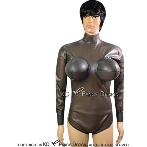 Transparent black Sexy Latex Swimsuit With Inflatable Breasts Body Suit Catsuit Rubber Bodysuit LTY-0082