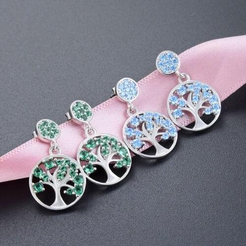 Real 925 Sterling Silver Family Tree Of Life Clearly CZ Drop Earrings for Women Dangle Earrings Jewelry Brincos