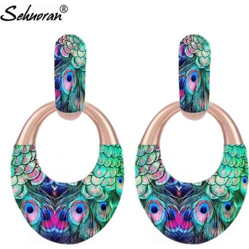 Sehuoran Oval Pendients Boho Drop Earrings For Woman Big Earrings Statement Earrings Fashion Jewelry