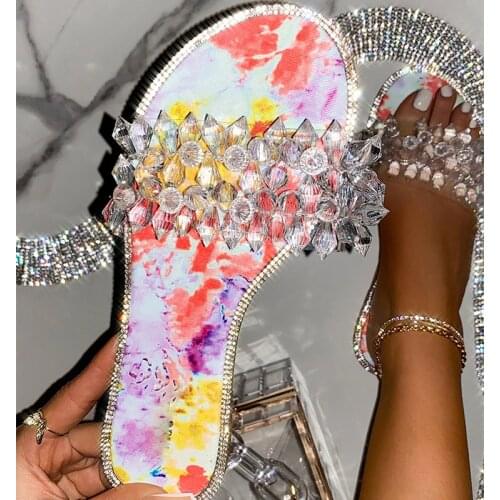 Glitter Slippers Women Summer Sandals 2021 Fashion Bling Female Candy Color Flip Flops Beach Diamond Flat Shoes Outdoor Sandals