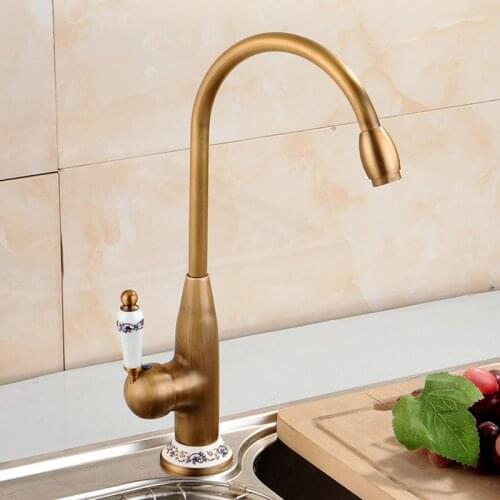 Kitchen Faucet Antique Brass Swivel Bathroom Basin Sink Mixer Tap With Ceramic Crane Hot & Cold Kitchen Sink Faucet Water Mixer