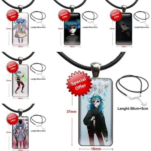 For Women Light Sally Face Game Glass Pendant Necklace Handmade Half Pendant Rectangle Necklace