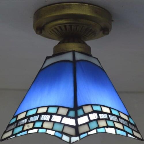 Tiffany Ceiling Light Stained Glass Lampshade Mediterranean Style Ceiling Lamp for Bathroom Bedroom Kitchen Balcony Lighting