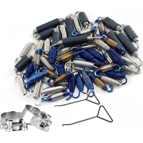 2PCS Universal Motorcycle for Yoshimura AK Silver Spring Hooks Exhaust Muffler Steel Front Middle Link Pipe Rotatable Metal Kit