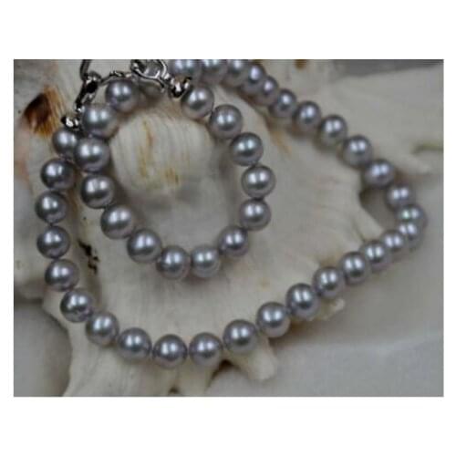 Gorgeous round 9- 10mm south sea grey pearl necklace 18inch 925s