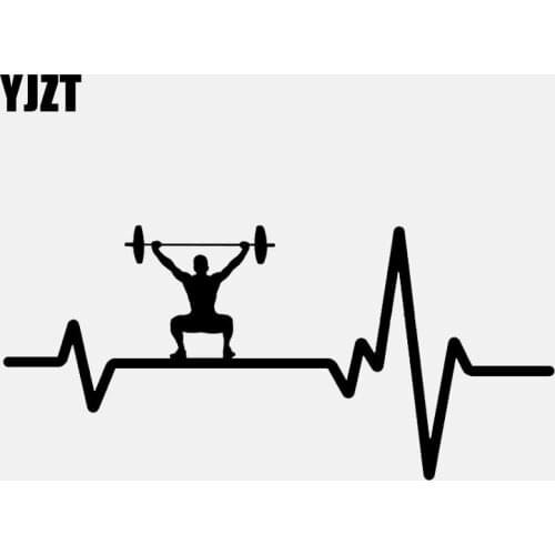 YJZT 17CM*7.9CM Workout Weight Plate Bar Squat Man Heartbeat Vinyl Black/Silver Car Sticker C22-1213