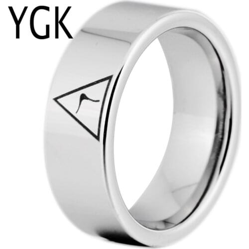 YGK Brand JEWELRY 8MM Width 14th Degree MASONIC Silver Color Pipe Cut Tungsten Carbide Ring for Man and Womans Wedding