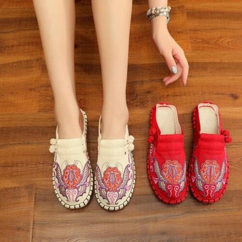 Women Fabric embroidered shoes comfortable breathable sweat absorbing slippers anti slip sole Shoes Fit Chinese Japanese Costume