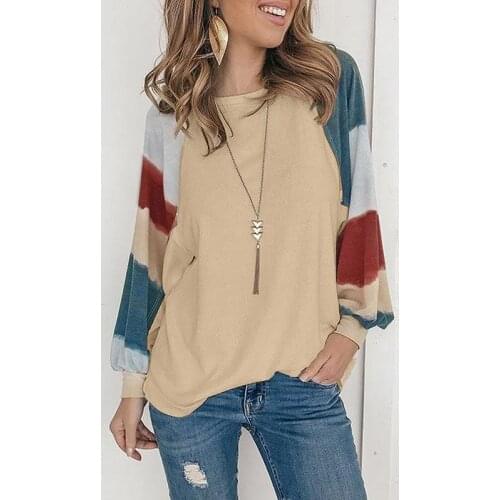 Women Round Neck Watercolor Balloon Long Sleeve Bubble T-shirt Office Lady Slim Pullovers Top Womens Jumper Mujer