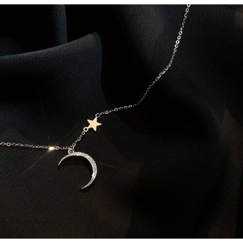KOFSAC Trendy 925 Sterling Silver Necklaces For Women Simple Exquisite Star Moon Sweater Chain Jewelry Girl Party Accessories
