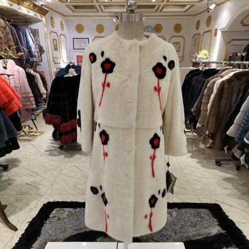 WINTER PALACE Fashion WINTER Mink Coat Long Imported Velvet Grade Mink Fur Coat Multicolor lapel Keep Warm Real Fur Coat P093-S