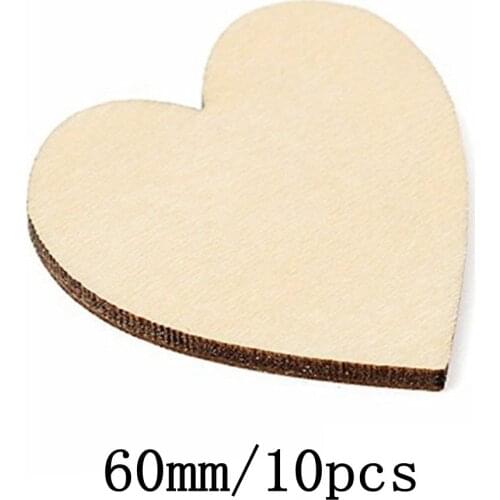 10pcs/lot Blank unfinished wooden heart crafts supplies laser cut rustic wood wedding rings ornaments 60mm 171130