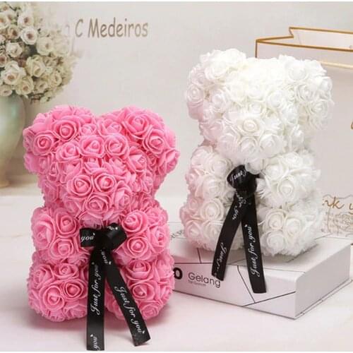 25cm Valentine Rose Bear Flower Gift For Girlfriend Birthday Christmas Wedding Artificial Party Home Decor PE Rose Bear