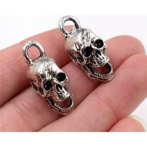 29x12X16mm 3pcs Antique Silver Plated Skull Head Handmade Charms Pendant:DIY for bracelet necklace-R4-35