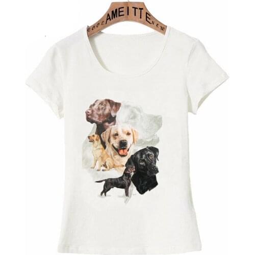 AMEITTE New Summer Fashion Women Short Sleeve Labrador Retriever Dog Print T-Shirt White Casual Tops Hip Hop Cute Girl Tees