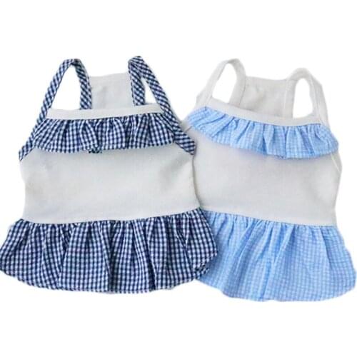 White Dog Shirt Dress Plaid Trimming Large Size Dog Fancy Dresses Summer For Big Dogs French Bulldog Tshirt Vest Skirt Clothes L