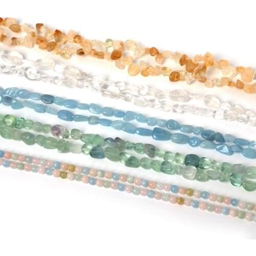 Chip Shape Natural Stone Beads Selectable Materials: Morganite Fluorite Crystal Strand 38cm for Jewelry Making