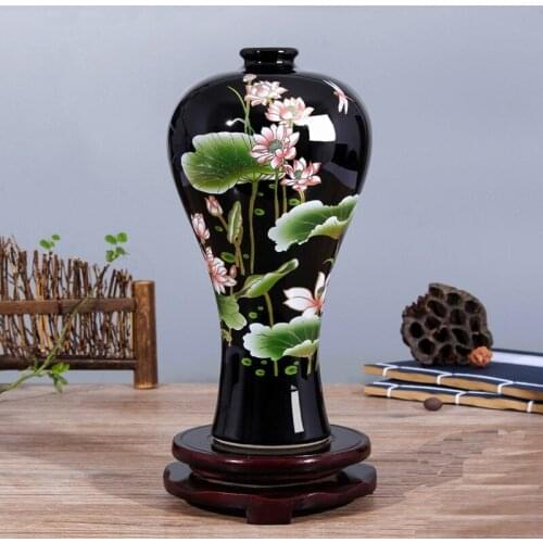 Chinese Old Black Porcelain Ornaments "lotus High Feet" Vase Without Base