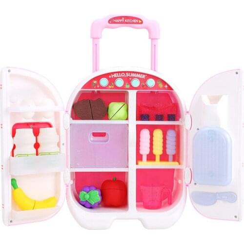Dollhouse Kitchen Simulation Refrigerator Kitchenware Luggage Case Girl Toy Kawaii Kitchen Kids Toys for Girls Kitchen Set Big