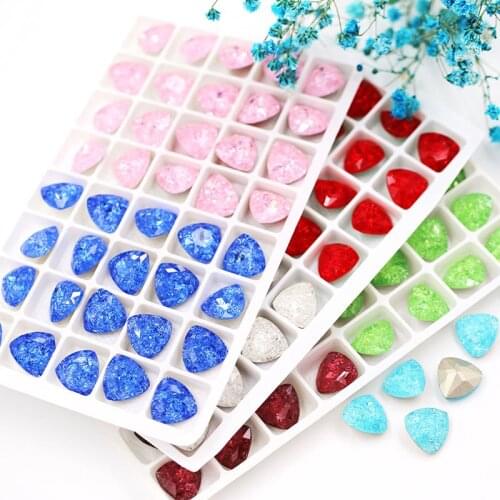 New arrival 12mm Ice flower Fat triangle shape crystal strass glass pointback rhinestones