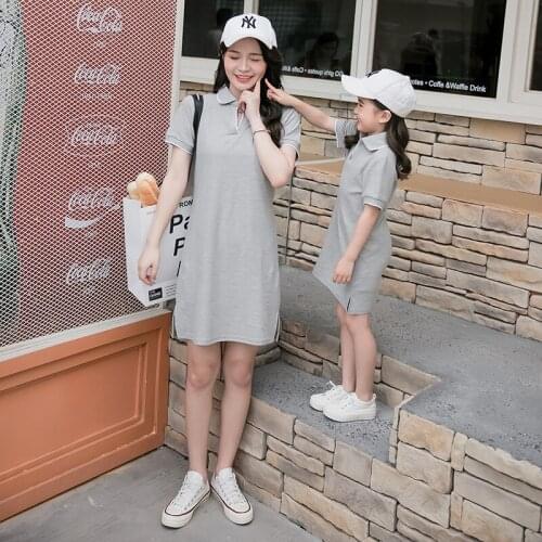 Summer girls skirt solid color polo dress Korean casual big childrens womens clothing mommy and me clothes