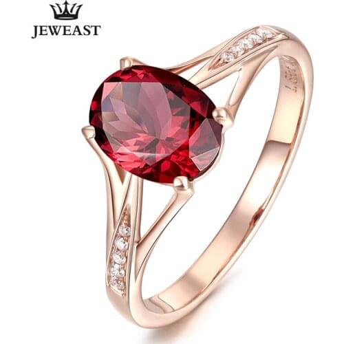 LSZB Natural Garnet 18K Pure Gold 2020 New Hot Selling Top Ring Women Heart Shape Ring For Ladies Woman Genuine Jewelry