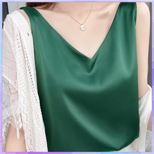 3XL Plus Size Womens Tube Top Solid Strap Tank Top Female Halter V Neck Basic Cami Sleeveless Satin Silk Camisole Summer