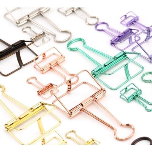 12PCs/Set Hollowed Out Design Metal Binder Clip Long Tail Clips Office Hand Book Folder Paper Organizer Stationery Fish Clip