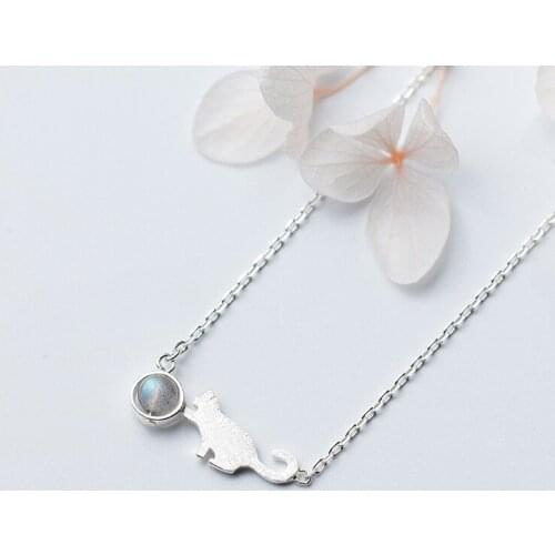 MloveAcc Real 100% 925 Sterling Silver Naughty Cat Pendant Necklaces for Women Fashion Sterling Silver Jewelry