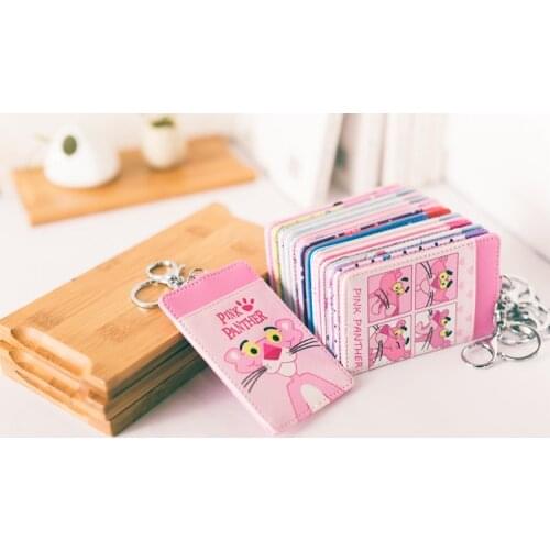 Fashion Pink Panther Anime Plush Card Holder PU Cartoon Credit ID Bags Coin Bus Card Wallet Girls Birthday Gifts New