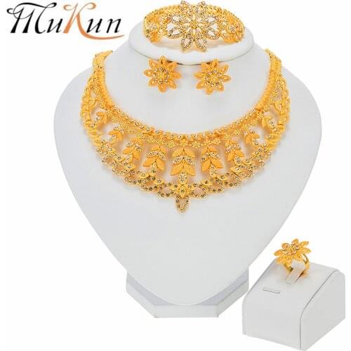 MUKUN Fashion Jewelry Sets Dubai Gold Jewelry Elegant Women Shape Big Necklace African Bridal Wedding Bracelet Earrings Gift