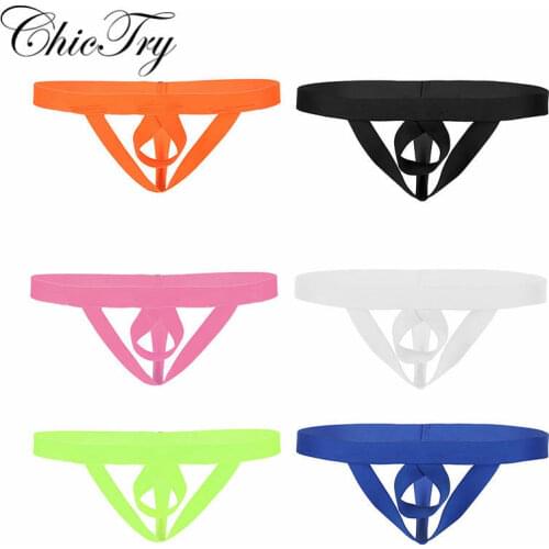 Male Mens Lingerie Open Butt Crotchless T-back Thongs Jockstrap Low Rise Stretchy Exotic G-string Underwear Thongs Panties