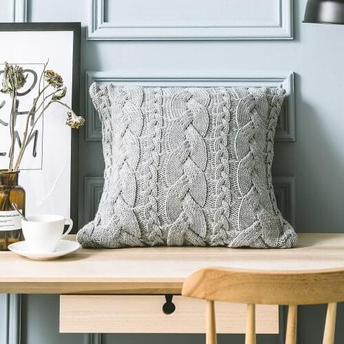 Soft Cushion Cover 45x45cm Pillowcase Gray Solid Crochet Knitted for Home Decoration Living Room Bedroom Sofa Chair Pillow Cover