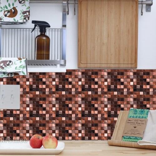 Brown Vinyl Tile Stickers Kitchen Mosaic Self-adhesive Peal and Stick Wallpaper Toilet Bathroom Backsplash Panel PVC Home Decor