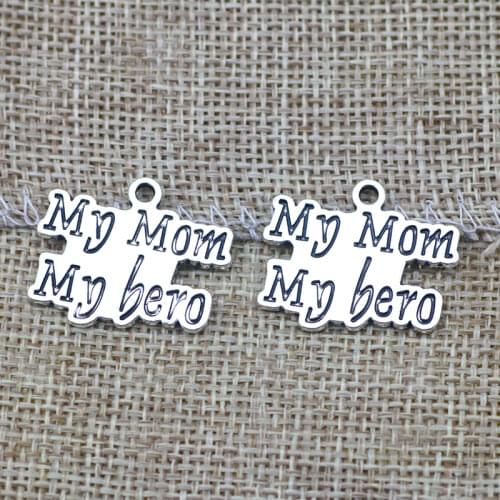 Newest 10Pieces 20*25mm Zinc Alloy Antique Silver Color Love My Mom Charms Necklace Pendant Accessory For Women Jewelry Gifts