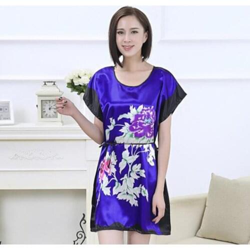 New Comfy Casual Summer Women Flower Printed Nightgowns Faux Silk Nightdress Soft Comfy Sleepwear Female Pijama One Size Gift