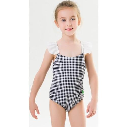 New Baby Girl Swimsuit One Piece Swimwear Classic Style Bodysuit Geometric Swimsuit for Girl Green Tree Embroidery Bathing Suit