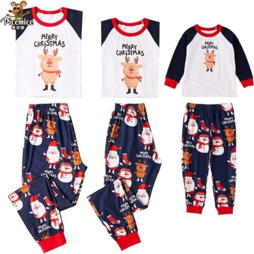 Family Matching Outfits New Year 2020 Christmas Set Cartoon Deer Mum Dad Kids Pajamas Men Women Boy Girl Clothes Family Look