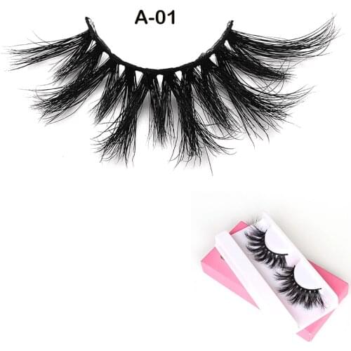 Wholesale 1Pair With Box 3D Mink Lashes Natural Long 25mm Messy Fluffy Eyelash Handmade Dramatic Wispy False Eyelashes