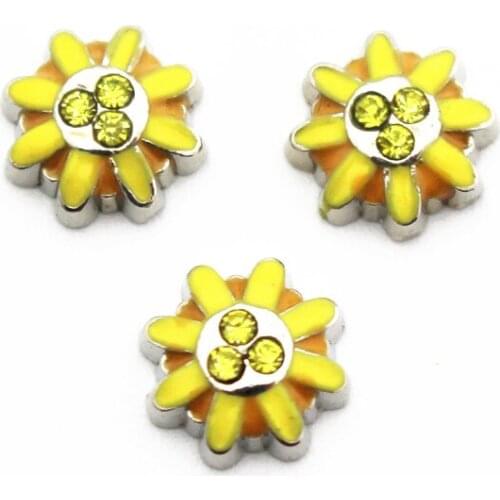 Wholesale 10pcs/lot Metal Enamel Flower Crystal Floating Charms For Living Glass Memory Lockets Pendant Necklace DIY Jewelry