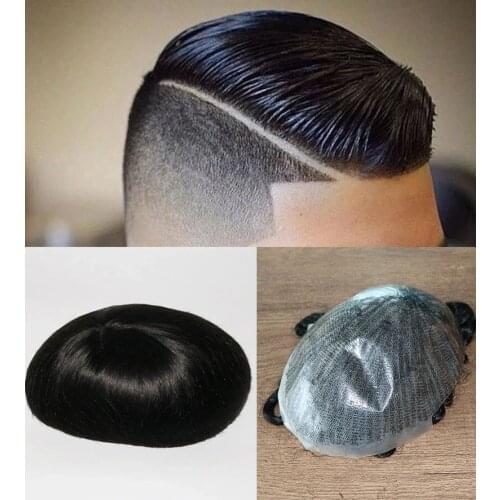 Jet Black Skin Straight Toupee Man Weave Hair Black Mens Male Toupee 100% Human Hair Wigs Full Machine Made
